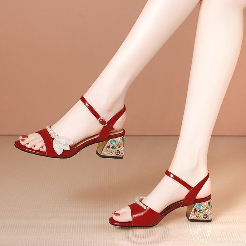 Rhinestone Slip-Back Sandalen aus Mikrofaser-Leder – Bild 2 | LuxeStyle