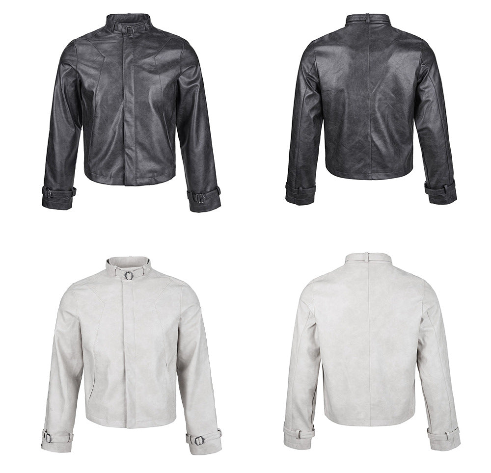 Distressed Leder Off-Shoulder Jacke