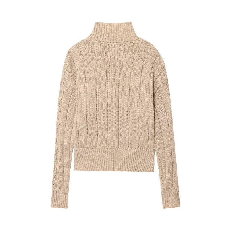 Damen Strickpullover mit Stehkragen und Reissverschluss