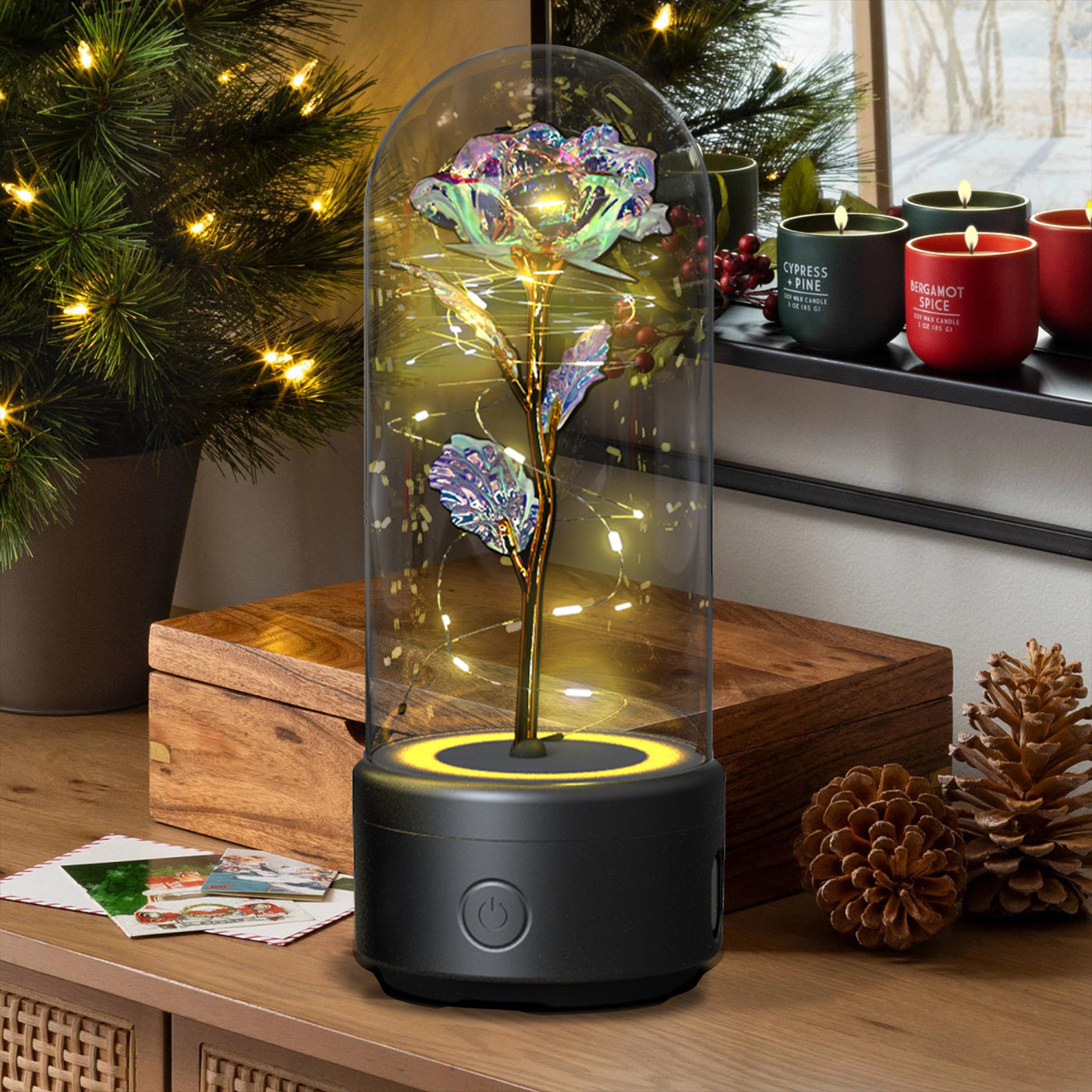 LED Rose mit Bluetooth-Speaker im Glas
