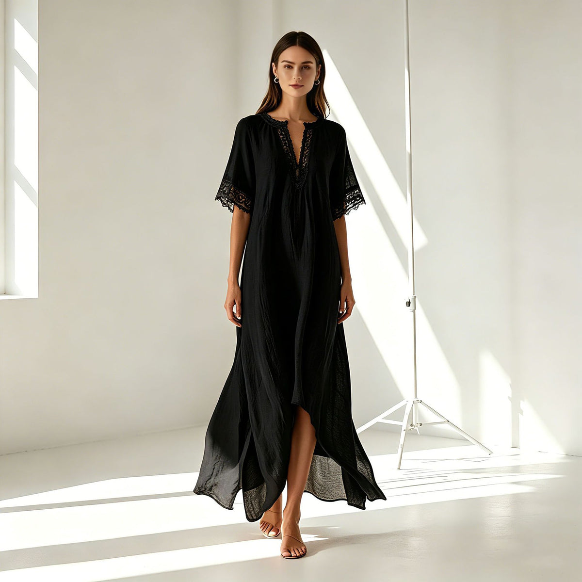 Boho Midi-Kleid mit V-Ausschnitt & Schlitz – Bild 7 | LuxeStyle