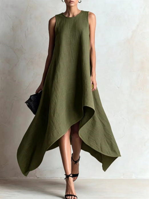 Asymmetrisches Leinenkleid ohne Ärmel – Bild 8 | LuxeStyle