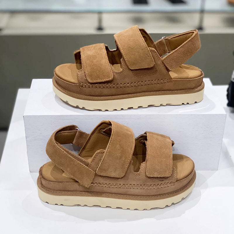 Leder-Sandalen mit Klettverschluss und Plateau – Bild 9 | LuxeStyle
