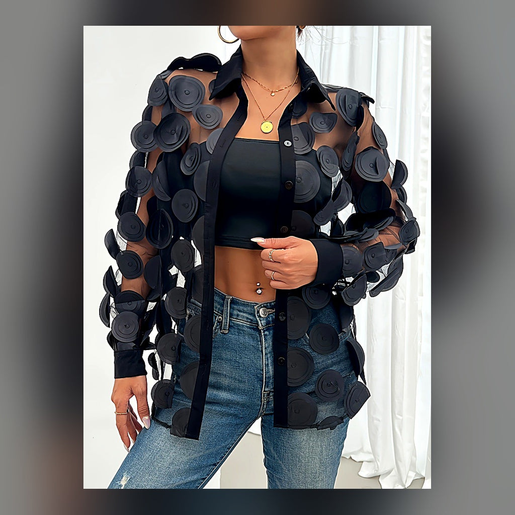 LuxeStyle-Edit · 2-teilige Mesh-Bluse «Résille» – Langarm mit Hollow-out
