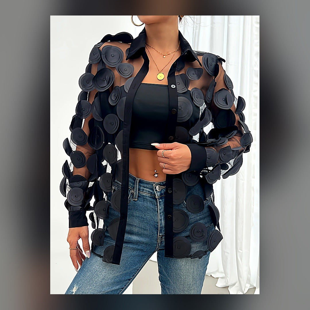 LuxeStyle-Edit · 2-teilige Mesh-Bluse «Résille» – Langarm mit Hollow-out