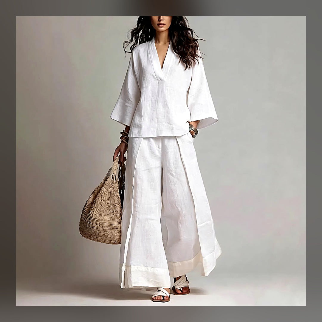 LuxeStyle-Edit · 2-teiliges Leinen-Set «Provence» – Hemd & Wide-Leg-Hose