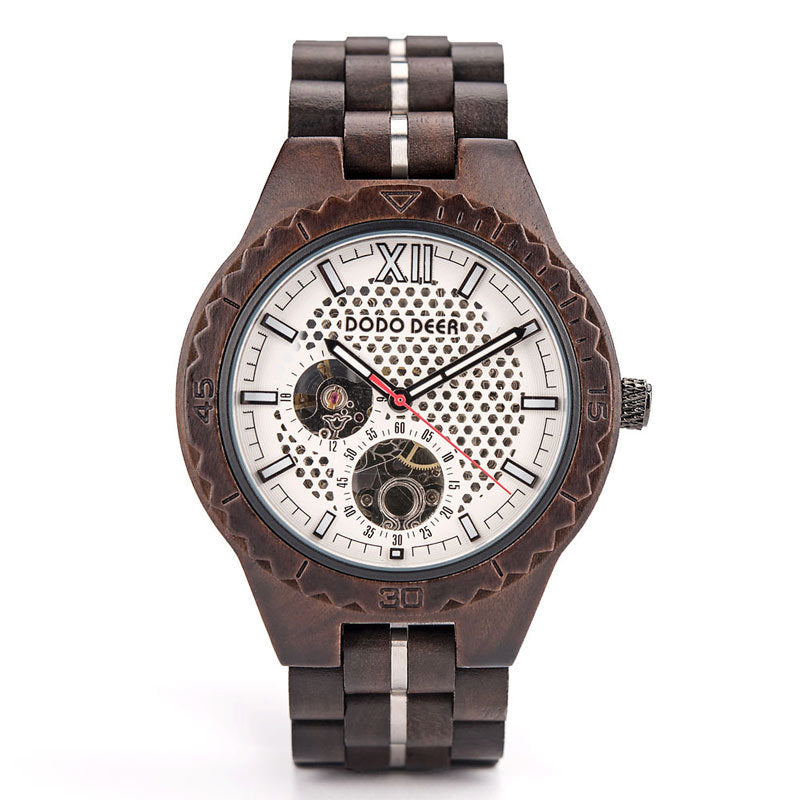 Mechanische Holz‑Uhr mit Lumen‑ und Chronographen – Bild 4 | LuxeStyle