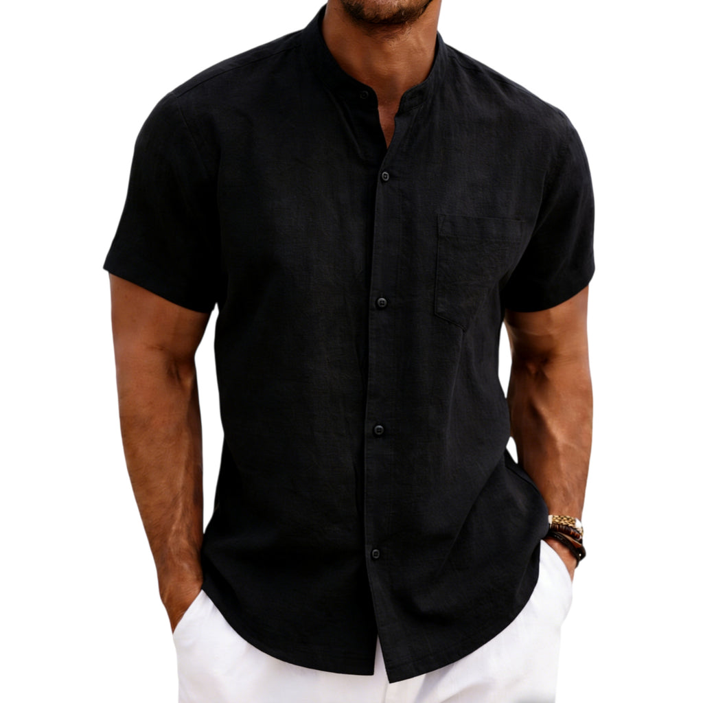 Herren-Sommerhemd «Lido» · Stehkragen, Kurzarm Leinen-Look