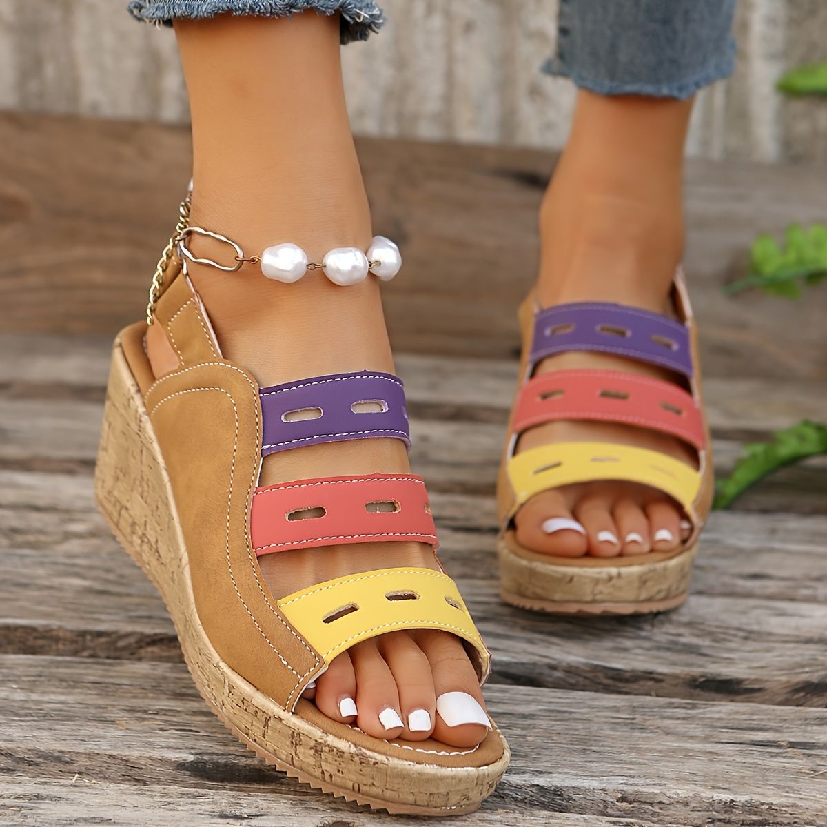 Plateau-Sandalen im Color-Block-Design