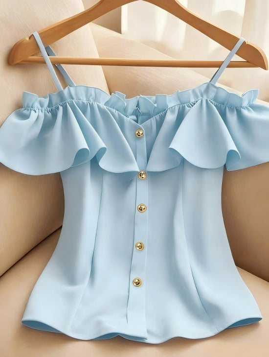 Elegante Off-Shoulder Camisole Bluse mit Rüschen – Bild 2 | LuxeStyle