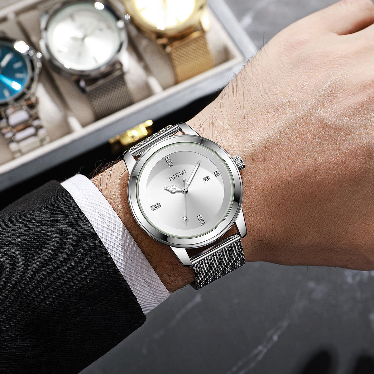 Herren-Quarzuhr mit Milanaise-Armband