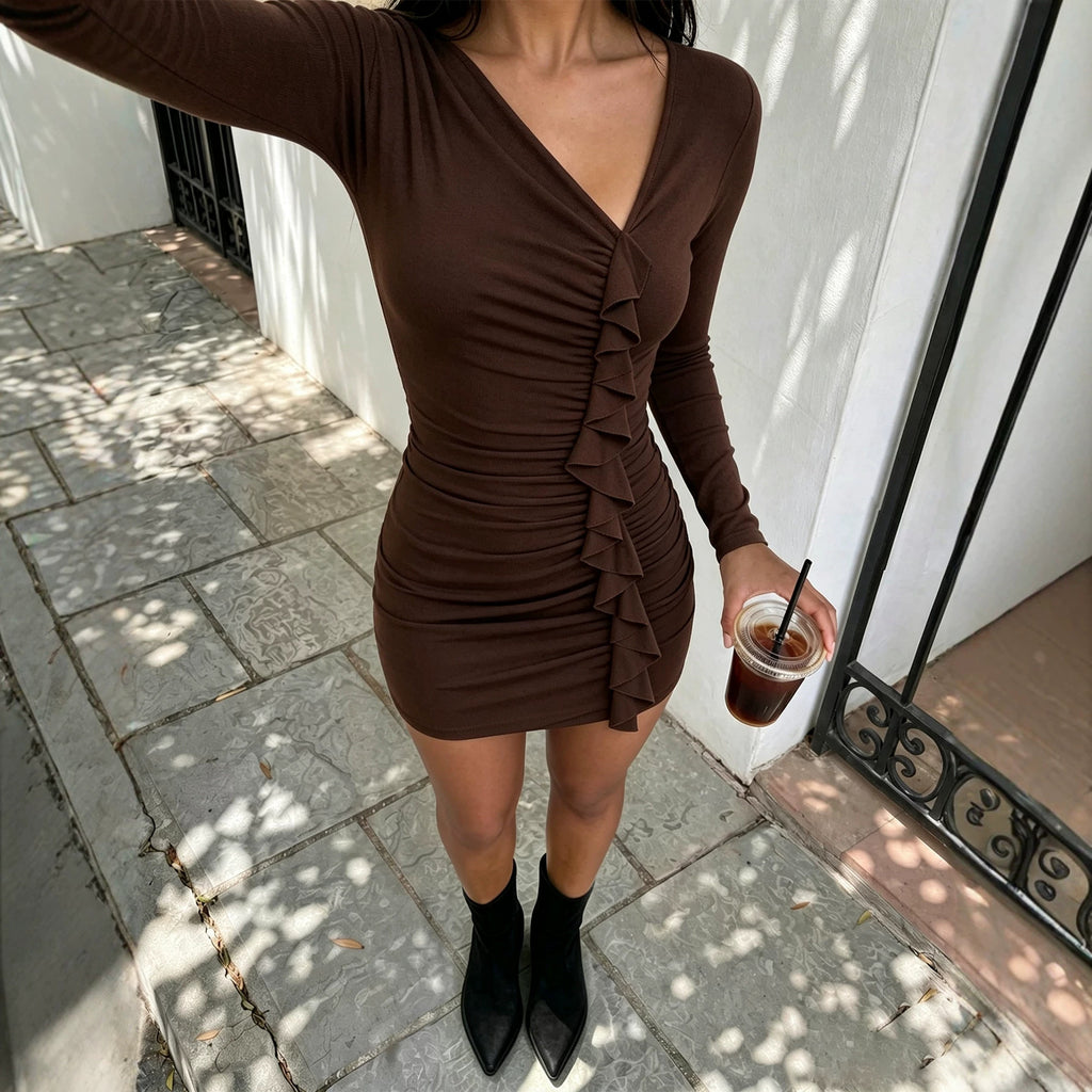 Off-Shoulder Langärmliges Bodycon Kleid – Bild 2 | LuxeStyle