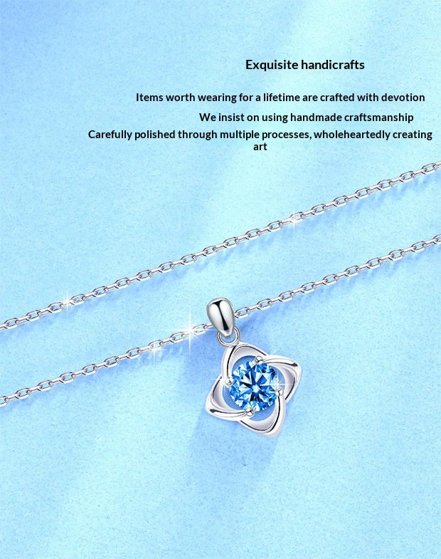 Moissanite-Halskette mit blauem Zirkonia-Blatt