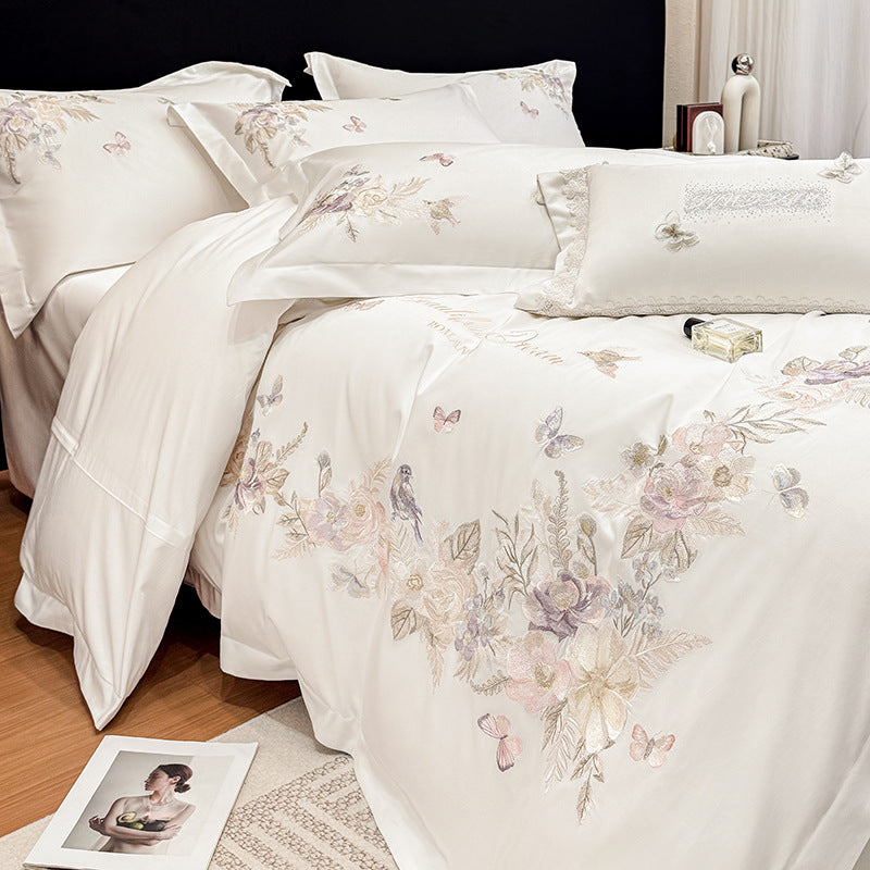 Bettwäsche-Set mit floraler Stickerei aus Baumwolle