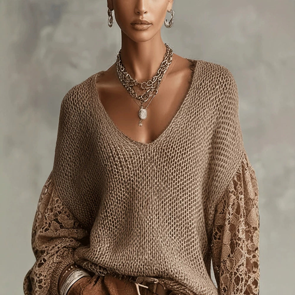 Eleganter Strickpullover mit Spitzen-Puffärmeln