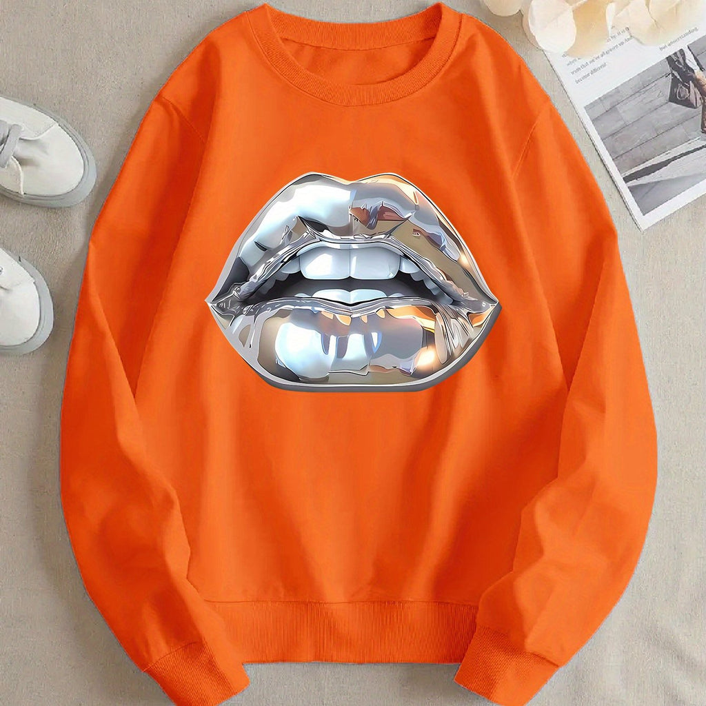 Cartoon Sweatshirt mit Lippen-Print für Damen