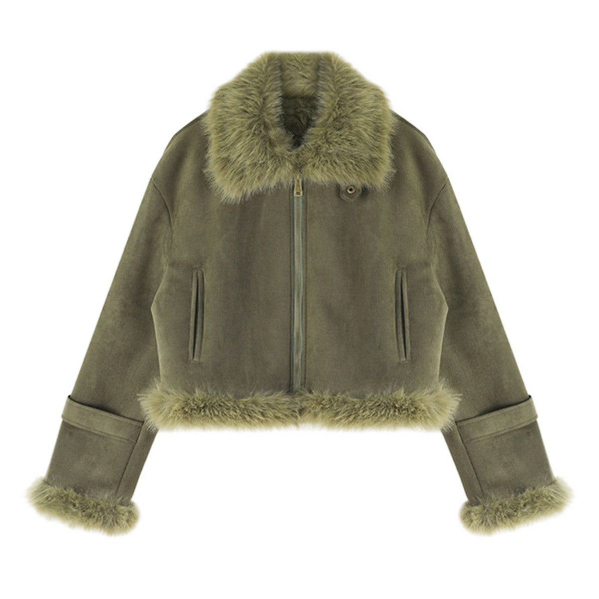 Kurze Biker-Jacke aus Lederimitat und Fell