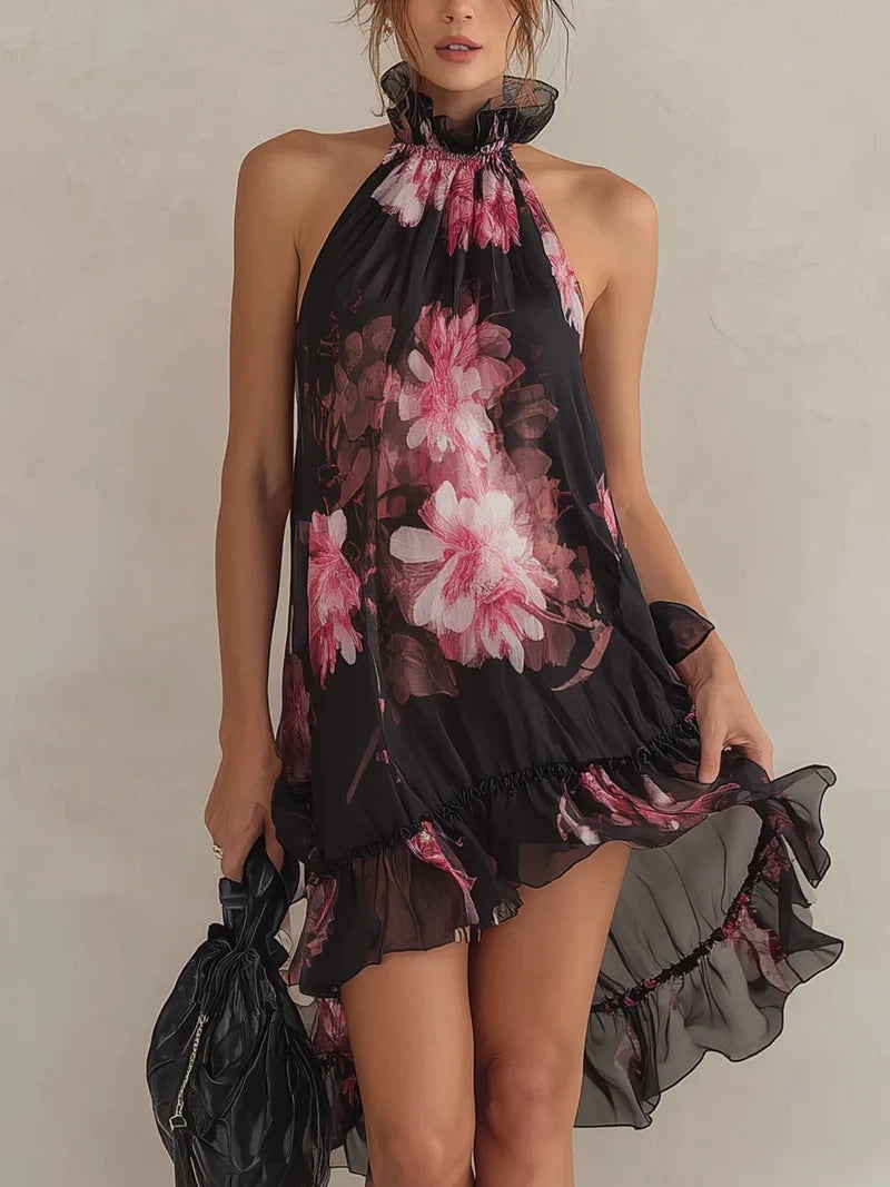 Chiffon Off-Shoulder Minikleid mit Blumenmuster – Bild 3 | LuxeStyle