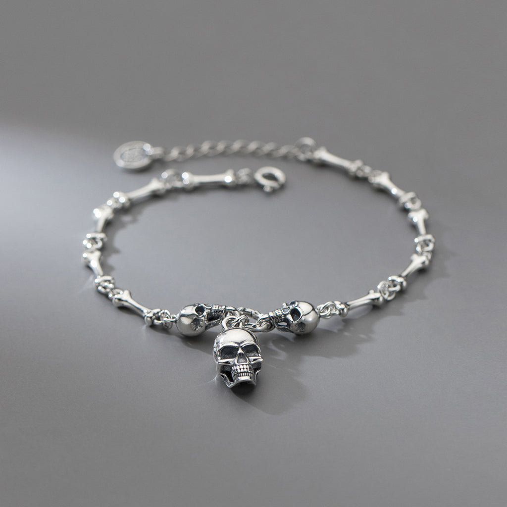 S925 Silber Vintage Totenkopf-Armband für Damen