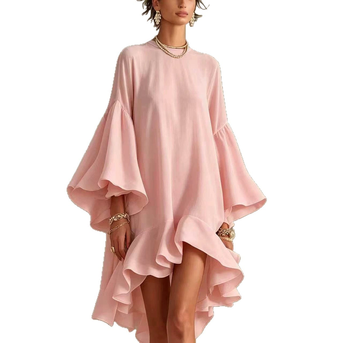 Asymmetrisches Chiffonkleid mit Puffärmeln | LuxeStyle