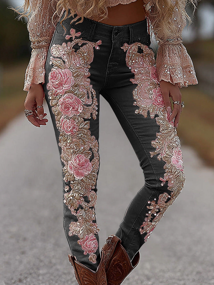 Gerade geschnittene Jeans mit Blumenprint
