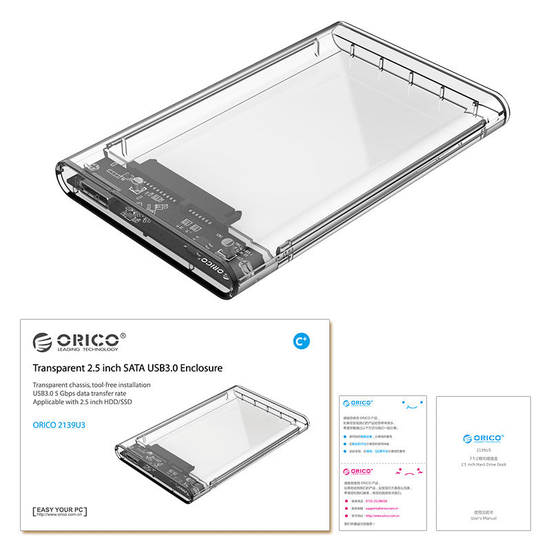 ORICO 2.5" USB 3.0 Festplattengehäuse transparent