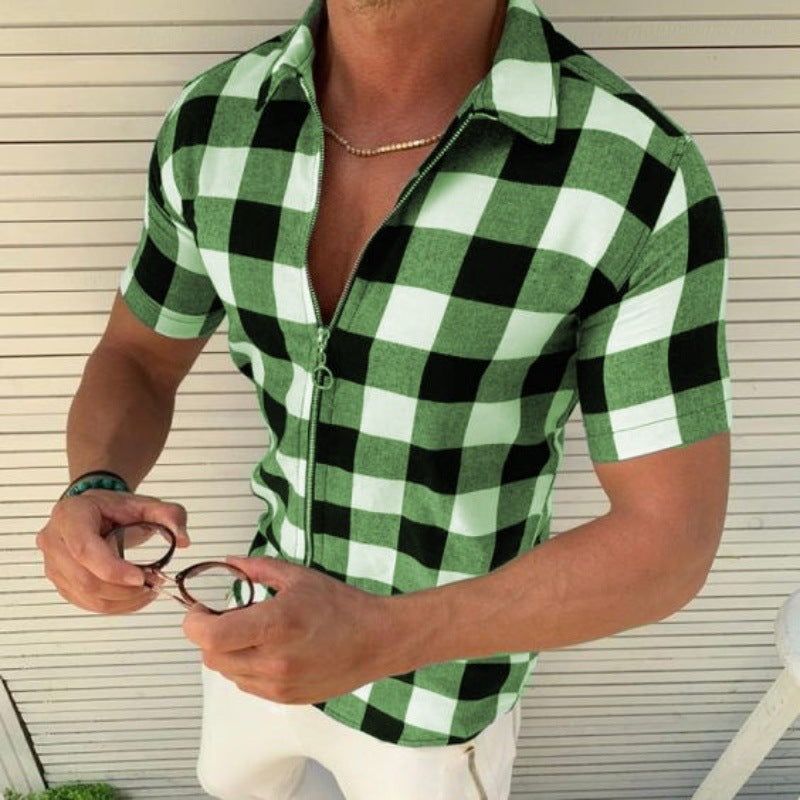 Plaid T-Shirt mit Reissverschluss für Herren
