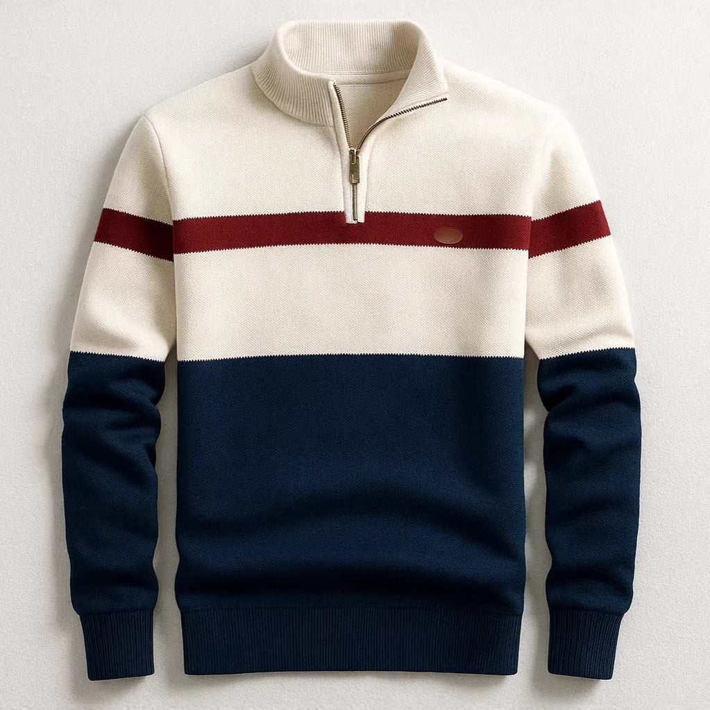 Herren Strickpullover mit Stehkragen und Half-Zip