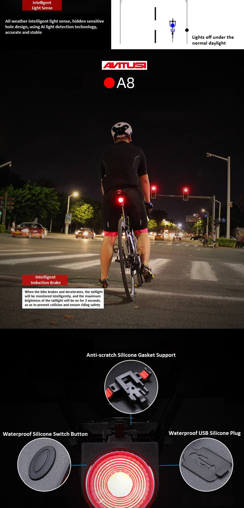 A8 Velo-Alarm mit Rücklicht