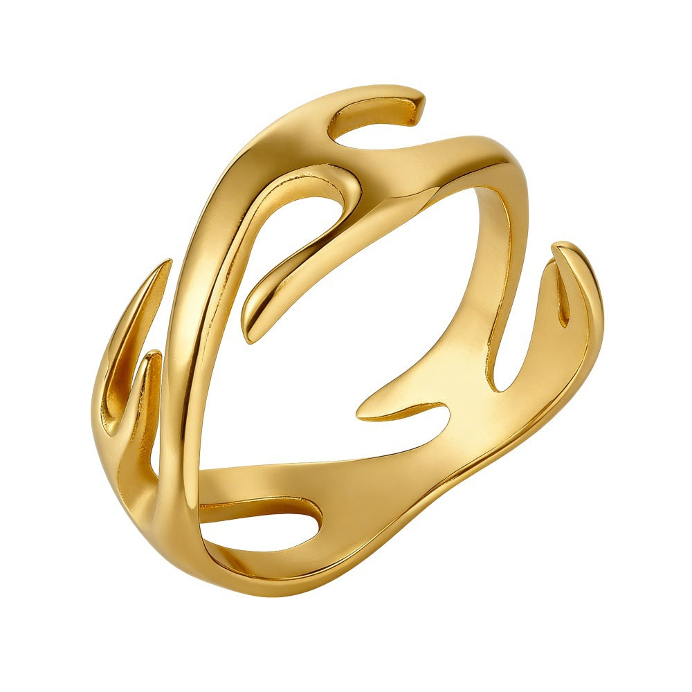 Herrenring mit Flammen-Totem und Gold-Finish