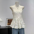 Mesh-Top mit 3D-Blumen
