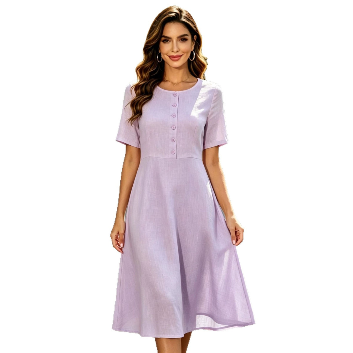 Elegantes A-Linien Midi-Kleid mit Knopfleiste – Bild 5 | LuxeStyle