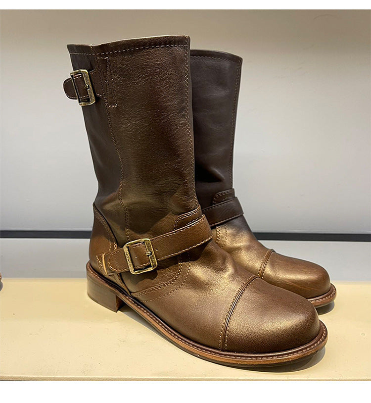 Niche Leder-Overknee-Stiefel mit Schnalle