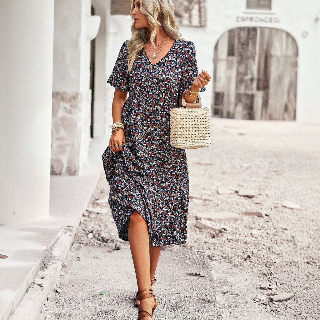 Boho V-Ausschnitt Strandkleid Langarm – Bild 4 | LuxeStyle