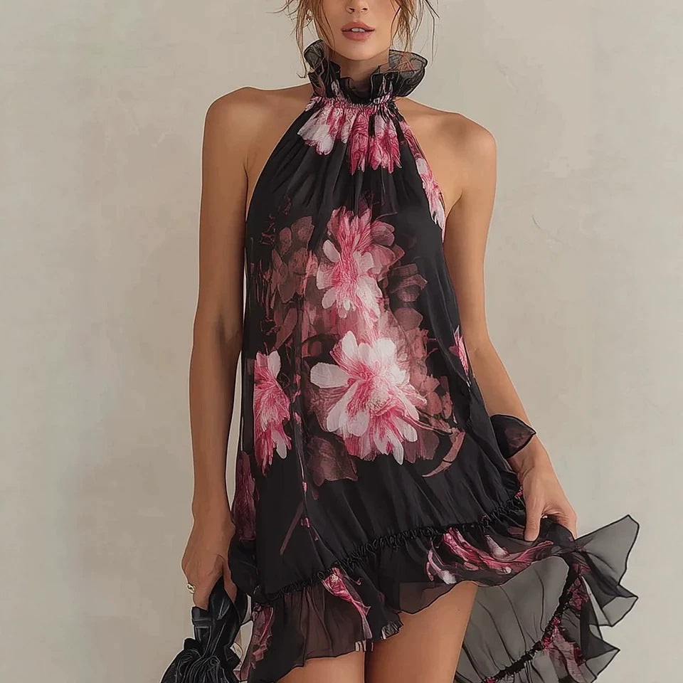 Chiffon Off-Shoulder Minikleid mit Blumenmuster – Bild 2 | LuxeStyle