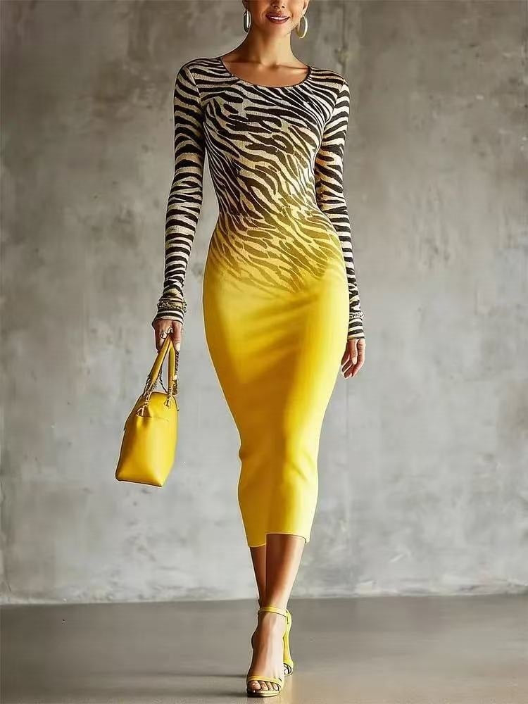 Langärmliges Bodycon-Midi-Kleid mit Tiermuster – Bild 6 | LuxeStyle