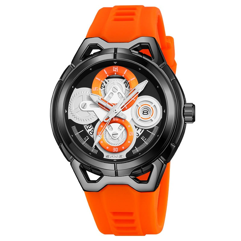 Silber-Case Uhr mit orangefarbenem Armband – Bild 3 | LuxeStyle