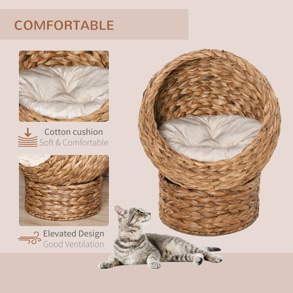 Erhöhtes Katzenbett mit Korb und Kissen