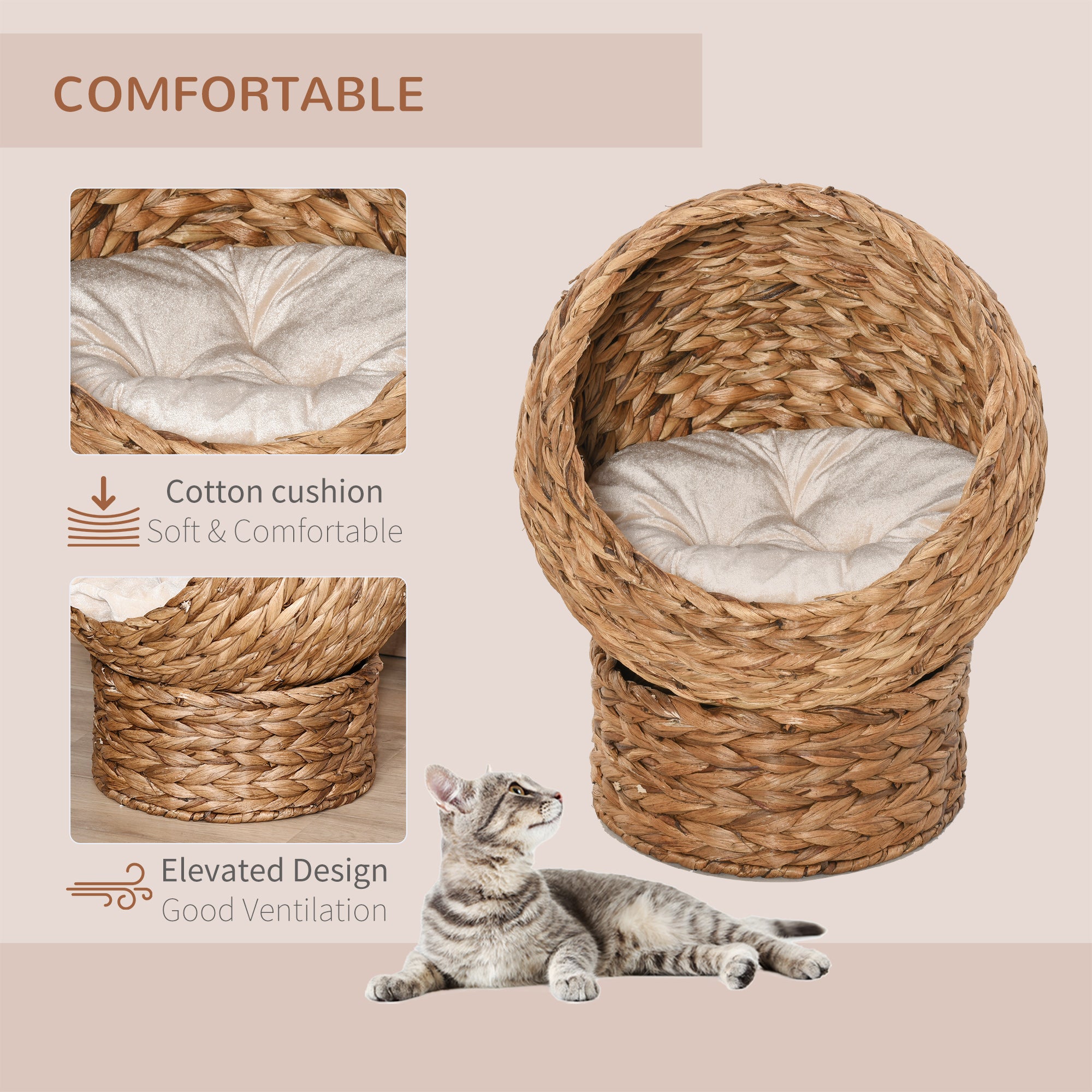 Erhöhtes Katzenbett mit Korb und Kissen