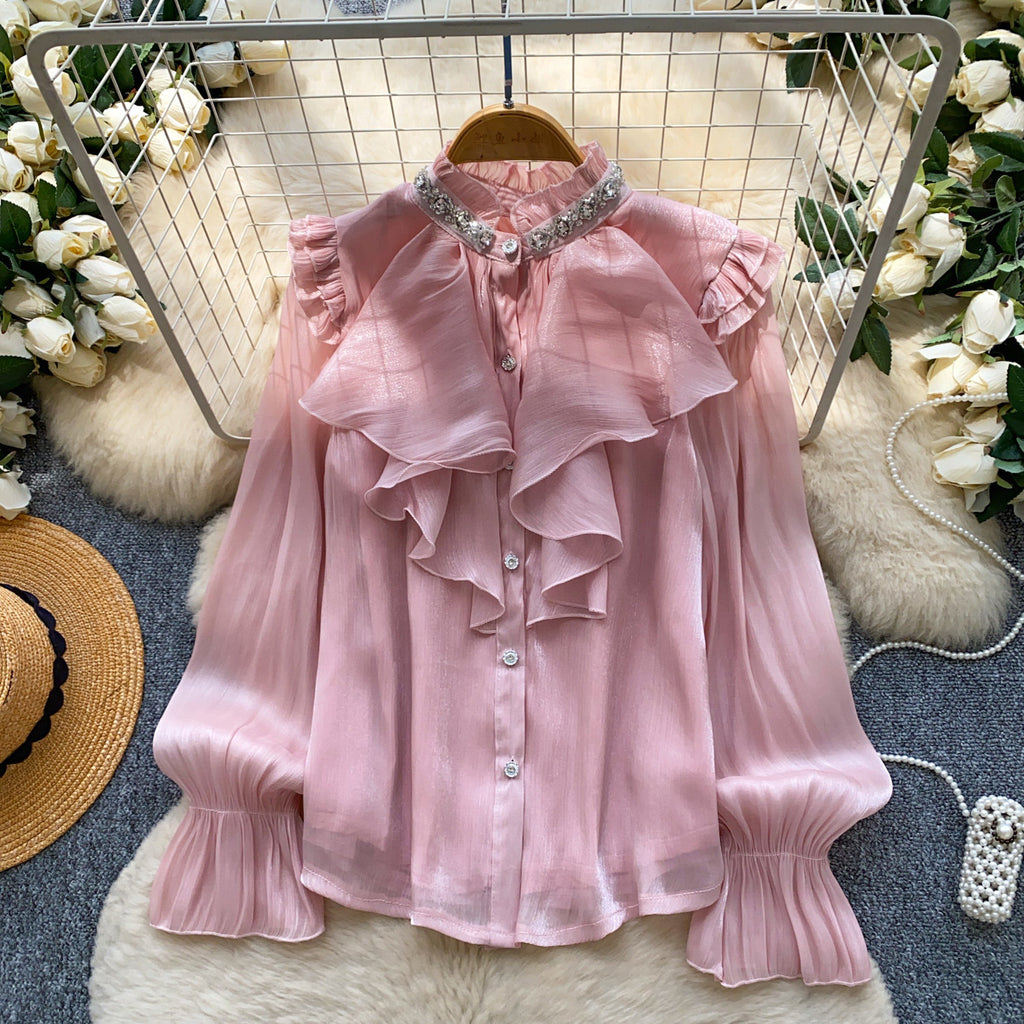 Elegantes Rüschen-Shirt mit Perlen