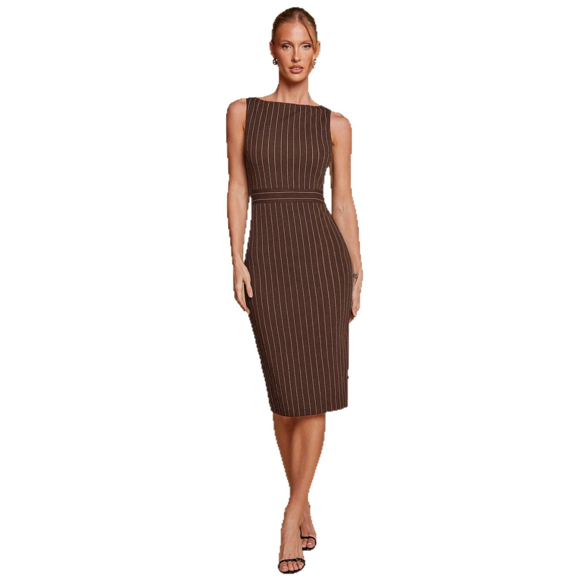 Elegantes gestreiftes Etuikleid mit schmaler Taille – Bild 4 | LuxeStyle