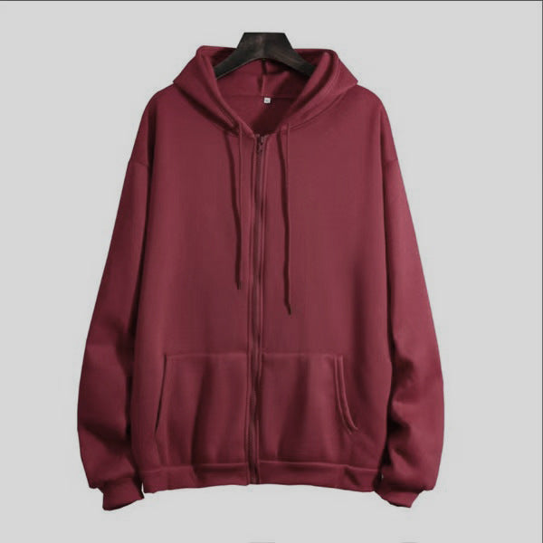 Hoodie Cardigan Solid-Fleece