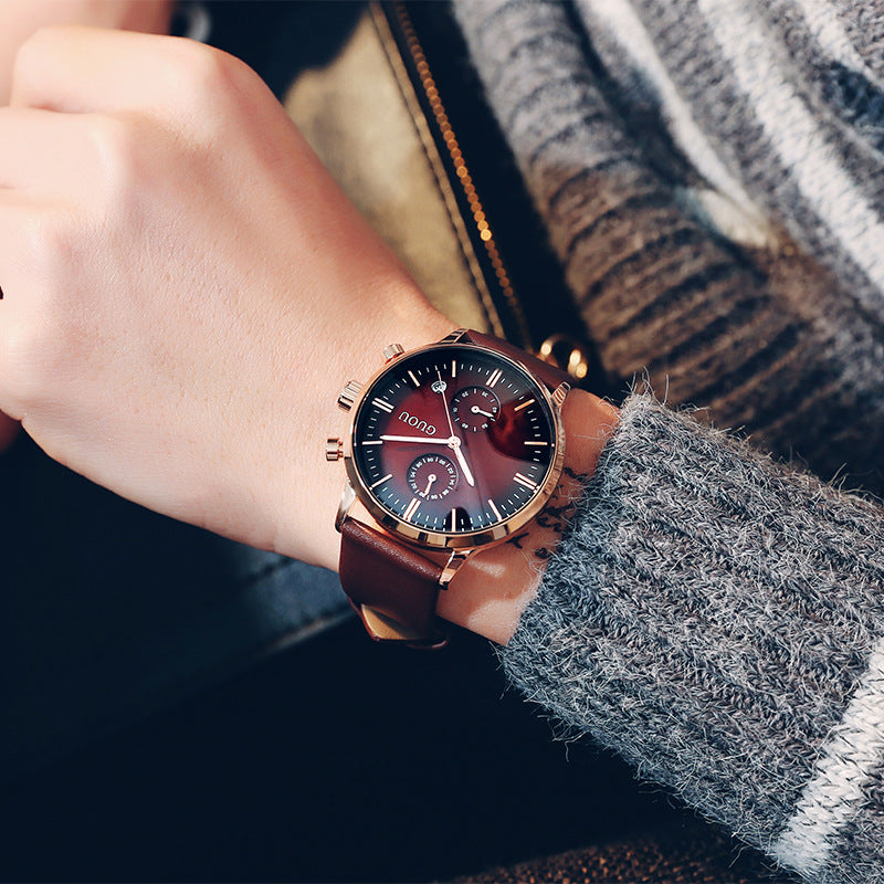Quarz-Herrenuhr mit Kalender und Lederarmband – Bild 3 | LuxeStyle