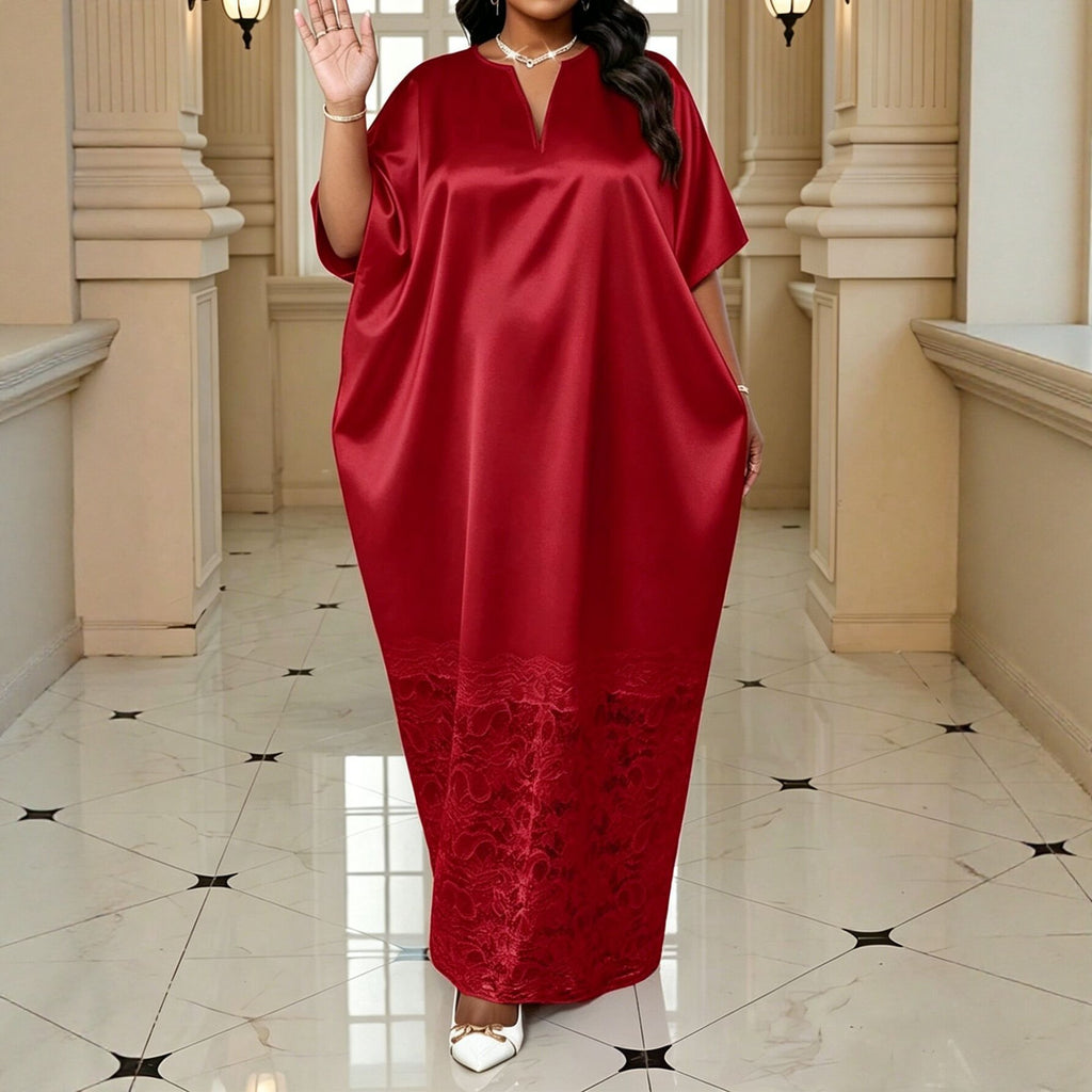 Elegantes Spitzen-Patchwork Kleid mit Rundhals