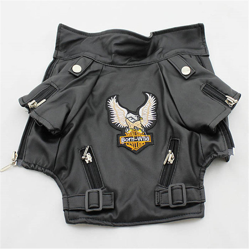 Hunde Lederjacke mit Adler-Stickerei