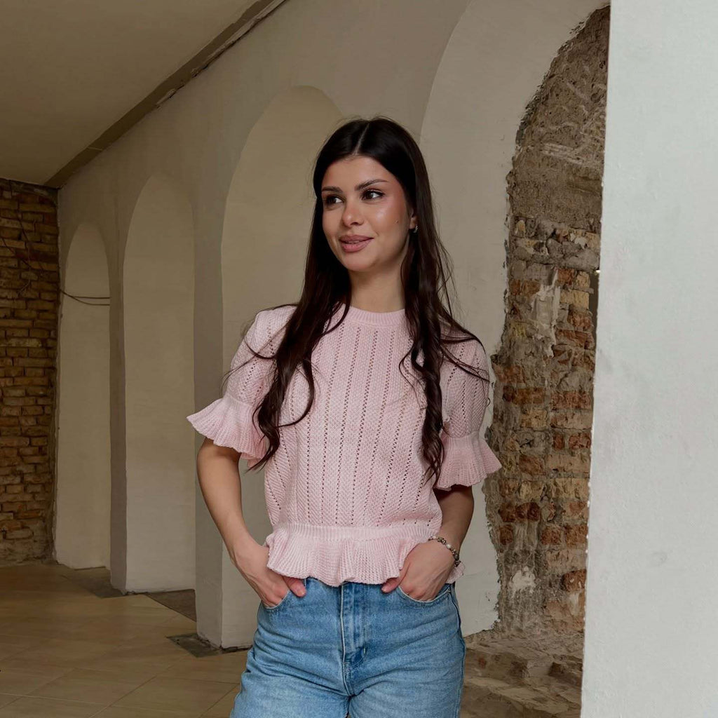 Sommerliches Stricktop mit Rüschen und 3/4-Ärmeln – Bild 9 | LuxeStyle