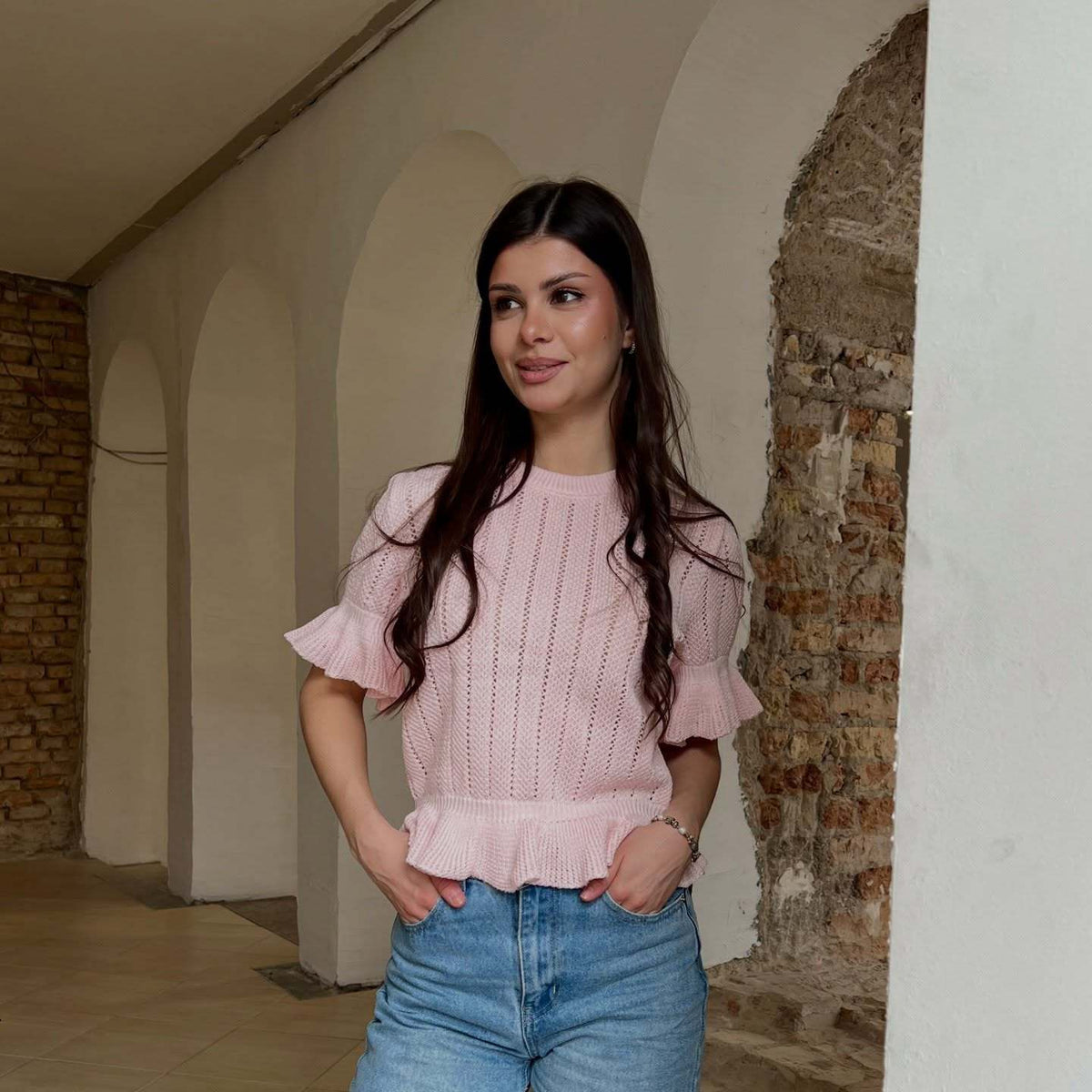 Sommerliches Stricktop mit Rüschen und 3/4-Ärmeln – Bild 9 | LuxeStyle
