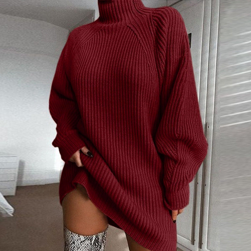 Rollkragen Strickkleid für Damen