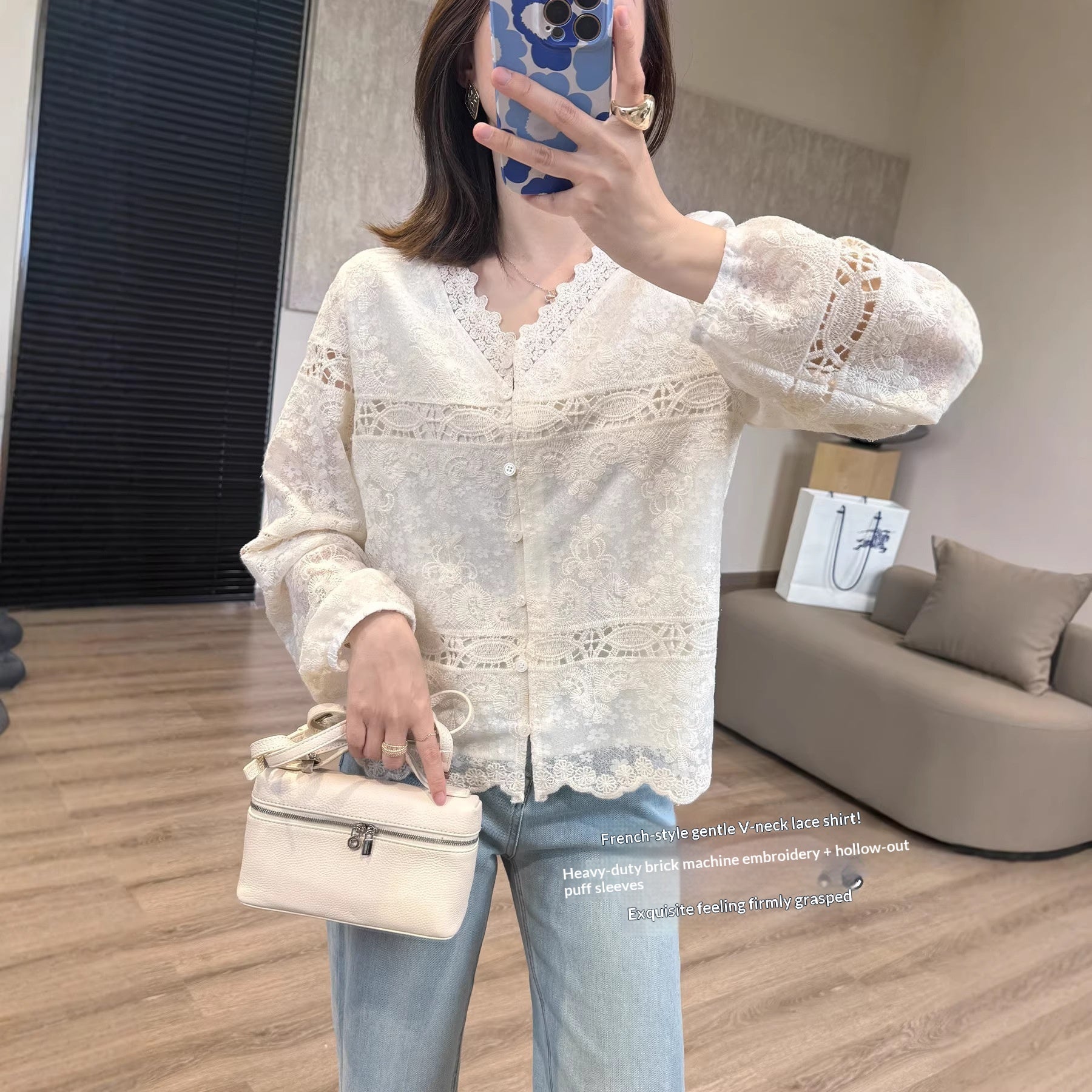 Beige Langarm-Top