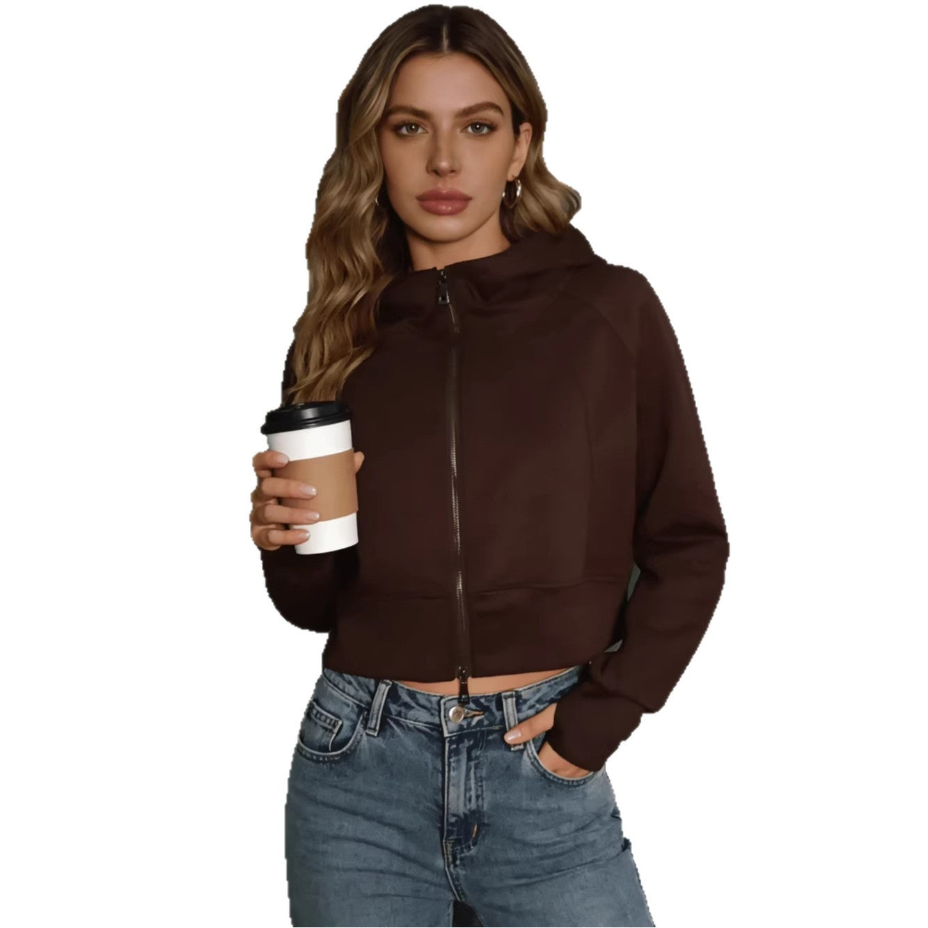 Retro Kapuzen-Sweatshirt mit Doppelreissverschluss